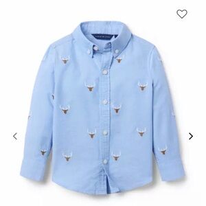 Janie and Jack Light Blue Button Down with Deer Motif